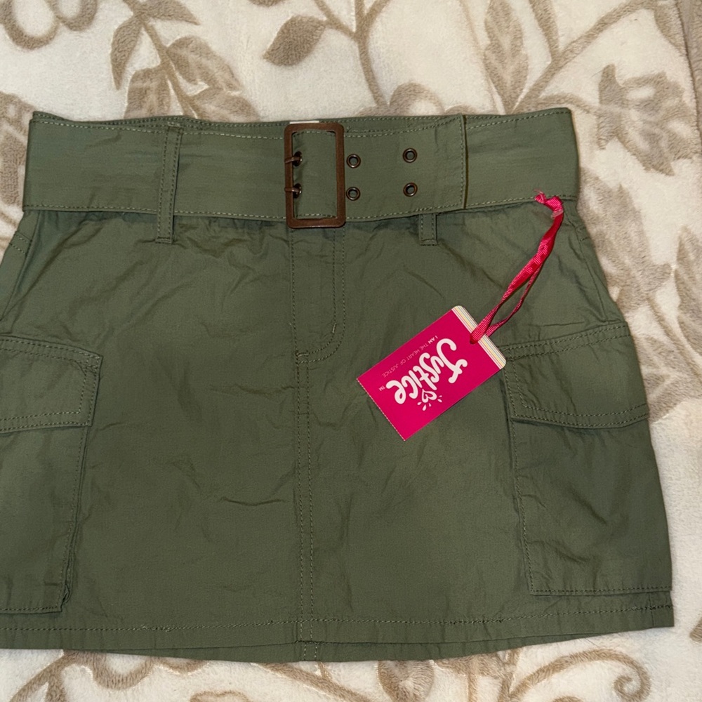 Justice girls Olive Green cargo Skirt with Belt Girls size 12